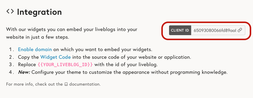 Client ID badge in Pro → Settings → Integration